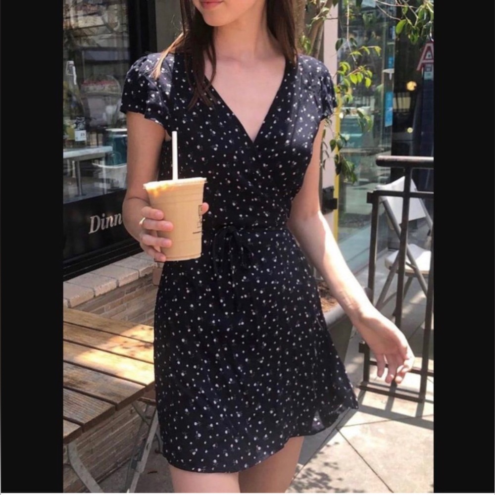 Brandy Melville Navy Floral Wrap Dress
